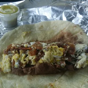 Bacon egg and bean w extra bacon.