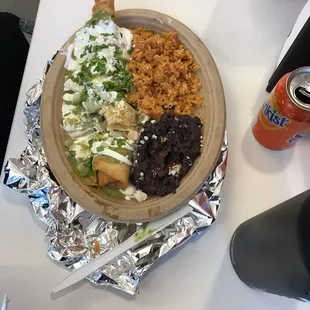 Chicken Flauta Rice and Beans