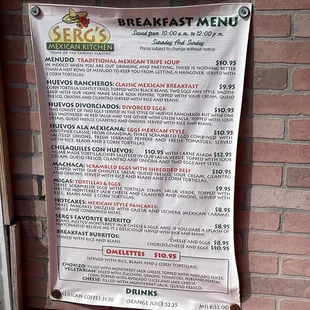 Breakfast menu