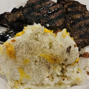 Steak and loaded mash potatoes