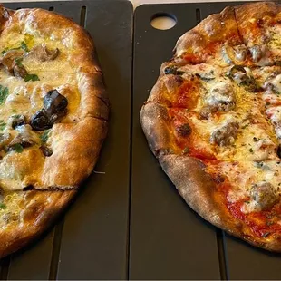 Mushroom and sausage pizzas