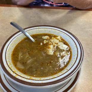 So called vegetable beef soup, mostly cabbage