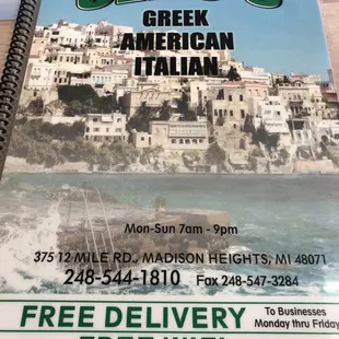 the menu for the restaurant