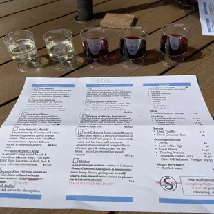 A sample flight and menu.