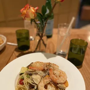 Pasta Primavera with Jumbo Shrimp
