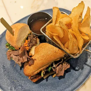 8/7/22 PHO&apos;RENCH DIP - Shaved Prime Rib, Hoisin, Sriracha Mayo, Thai Basil, Pickled Carrot, Cucumber, Bean Sprout, Cilantro, Mint, Pho Broth
