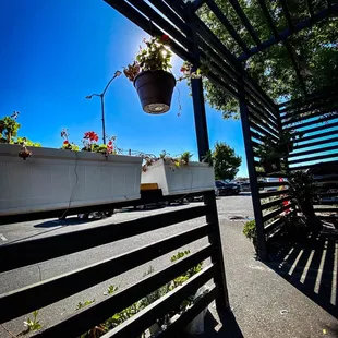 a view of a street from a bench
