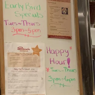 Early bird specials and happy hour