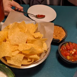 Chips, salsa, and bean dip