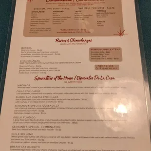 Serrano's menu