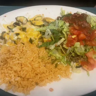 Beef tostada with rice and Mexican vegetables