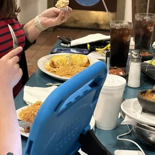 a woman eating a meal