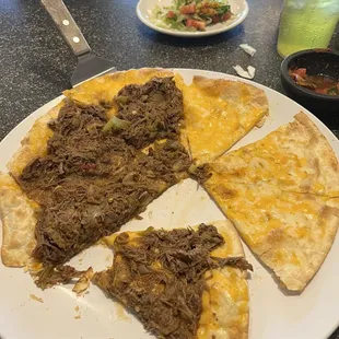 Cheese crisp with machaca, which made it no longer crispy!