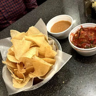 Complimentary chips, salsa, and beans. All 3 were great. Chunky Salsa!