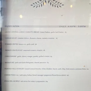 Happy Hour menu