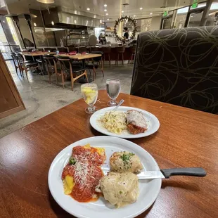 Saltimbocca and Chicken Parmigiana with Fettuccine Alfredo