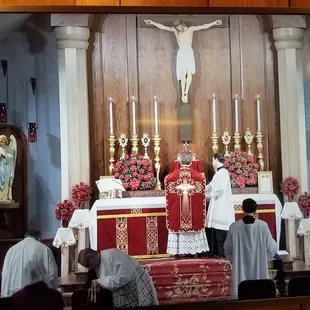 Pentecost - pic from the monitor in cry room.  The daily Masses focus on a gift of the Holy Spirit--so relevant to the everyday life.