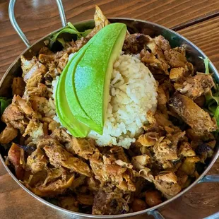 cold chicken protein bowl with hard salad dressing