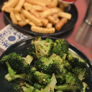 Brocolli and French fries