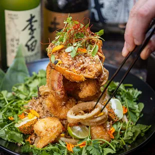Typhoon shelter seafood Tower - 
Hong Kong Typhon shelter style seafood with shrimp, calamari and lobster