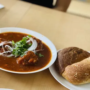 Meatballs with freshly baked baguette