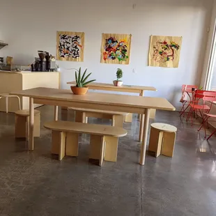 a table and chairs in a room