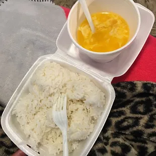 Steamed jasmine rice &amp; B1. Egg Drop Soup