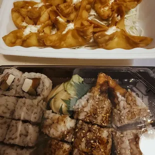 Philly Roll, Shrimp Tempura and Crab Rangoon