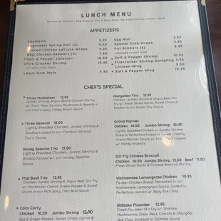 Lunch menu
