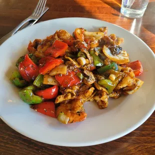 Thai basil w/chicken and shrimp. It's hot and spicy but so good!