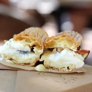 Inside of Fig Eclair ($8.50) - choux is pretty good, but I wish the figs were sweeter. It&apos;s pretty good but I liked the cake more.