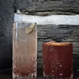 a glass of water and a glass of lemonade