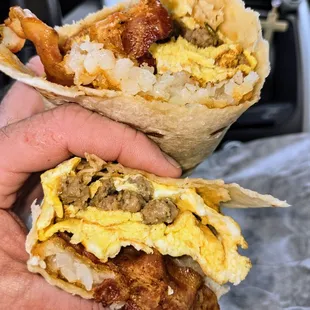 Awesome sausage &amp; bacon breakfast burrito