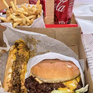 Double Cheeseburger,  Chili Cheese Dog (secret menu item), fries, Coca-Cola.  This is what they serve in heaven.