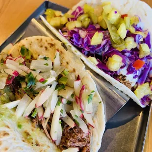 Spicy chicken taco and steak taco