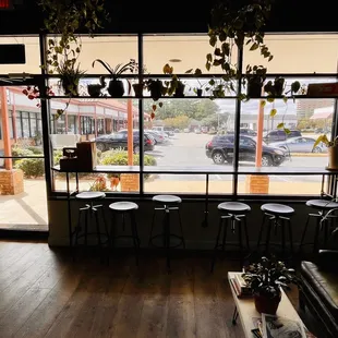 a view of a coffee shop through a window