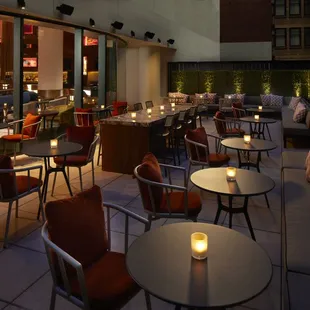 tables and chairs on a patio