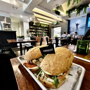 two sandwiches on a tray