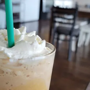 White Chocolate Mocha Blended Frappuccino with Carmel Drizzle