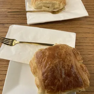 Warmed chocolate croissants.