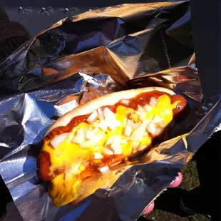 Chili cheese dog