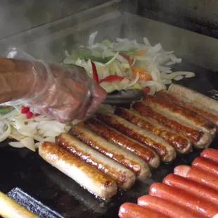 Working the grill.