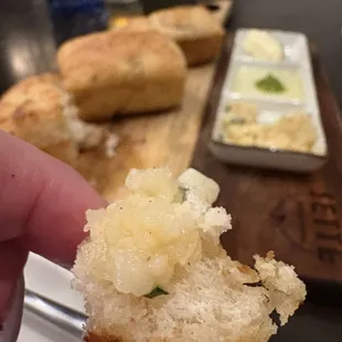 Close up of bread with Parmesan Salsa