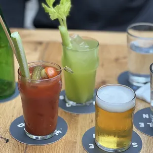 Bloody Mary (w/ a chaser) and the 1/2 house pressed celery juice w/ 1/2 lemonade. Both so good!!!