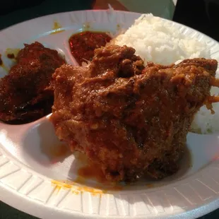 Chicken and beef rendang with rice