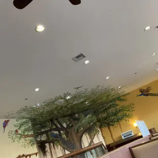 a ceiling with a ceiling fan
