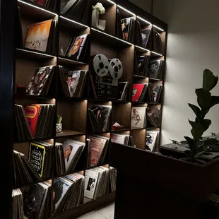 a wall of record shelves