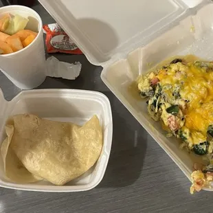 A good breakfast, but as you can see, the eggs were a little loose.