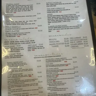 Menu updates prices