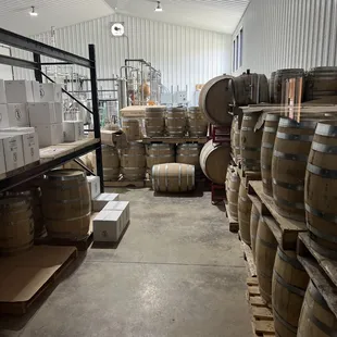 barrels stacked on pallets